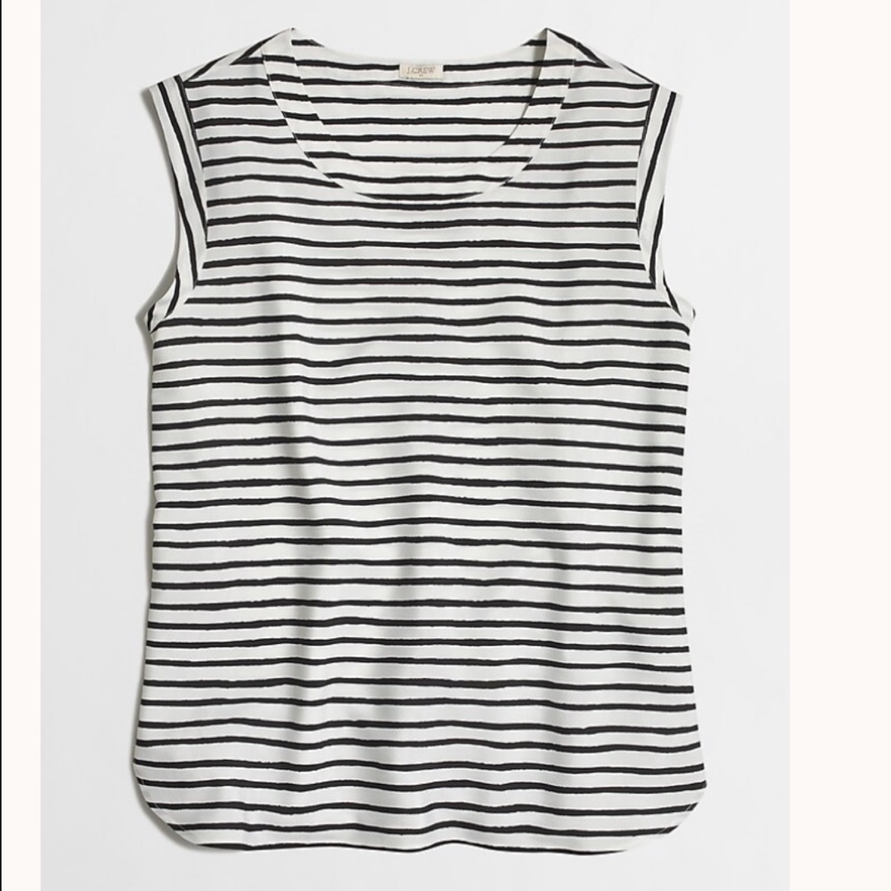 J Crew Top Striped Sleeveless Drapey Black White L